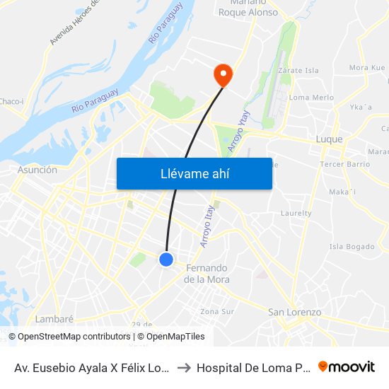 Av. Eusebio Ayala X Félix Lopéz to Hospital De Loma Pyta map