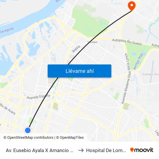 Av. Eusebio Ayala X Amancio González to Hospital De Loma Pyta map
