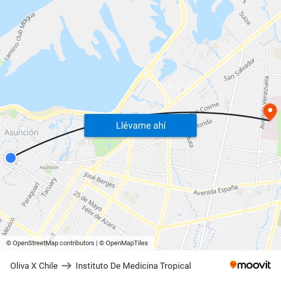 Oliva X Chile to Instituto De Medicina Tropical map