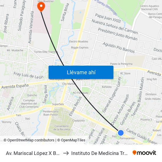 Av. Mariscal López X Bulnes to Instituto De Medicina Tropical map