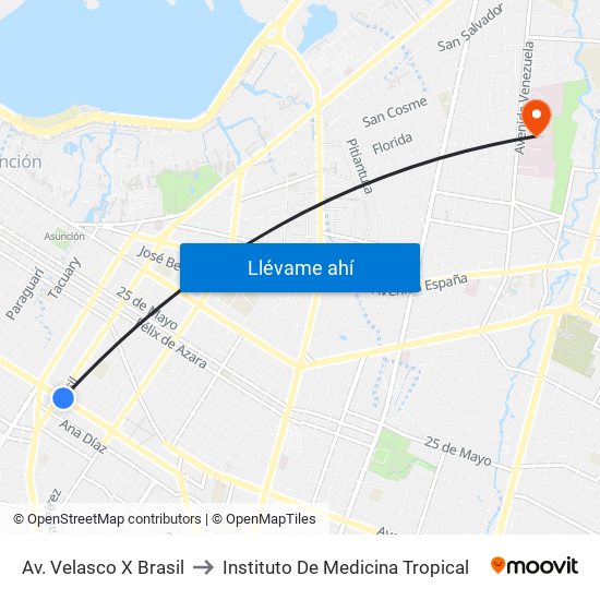 Av. Velasco X Brasil to Instituto De Medicina Tropical map