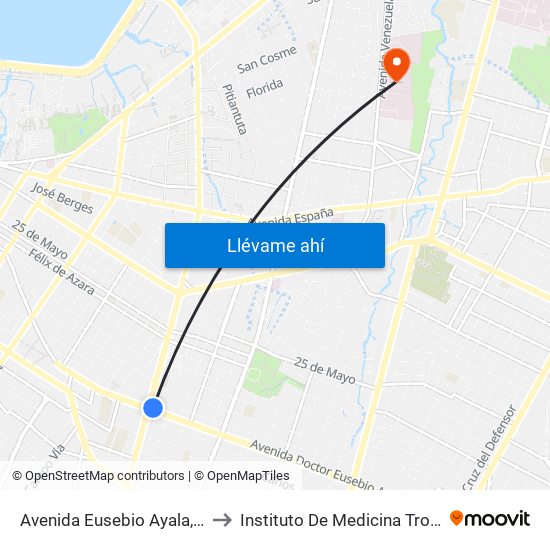 Avenida Eusebio Ayala, 995 to Instituto De Medicina Tropical map