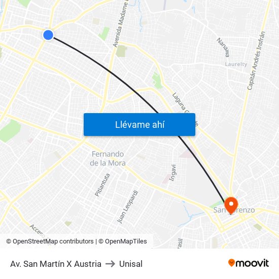 Av. San Martín X Austria to Unisal map