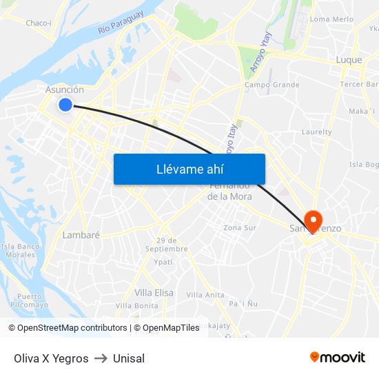 Oliva X Yegros to Unisal map