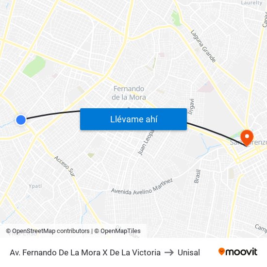 Av. Fernando De La Mora X De La Victoria to Unisal map