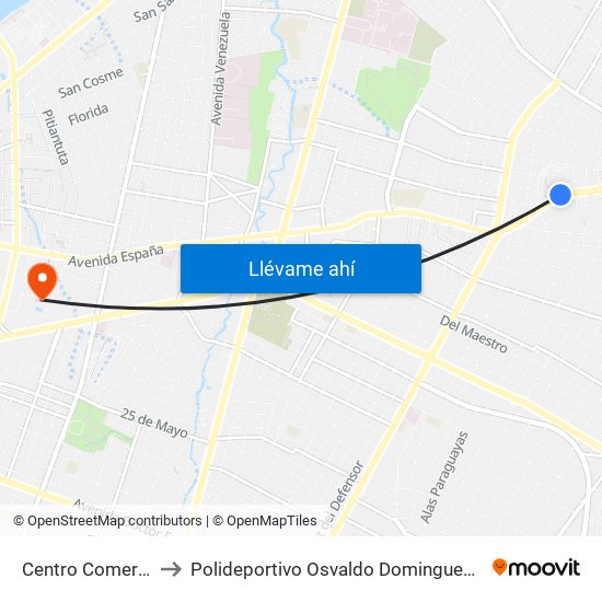 Centro Comercial to Polideportivo Osvaldo Dominguez Dibb map