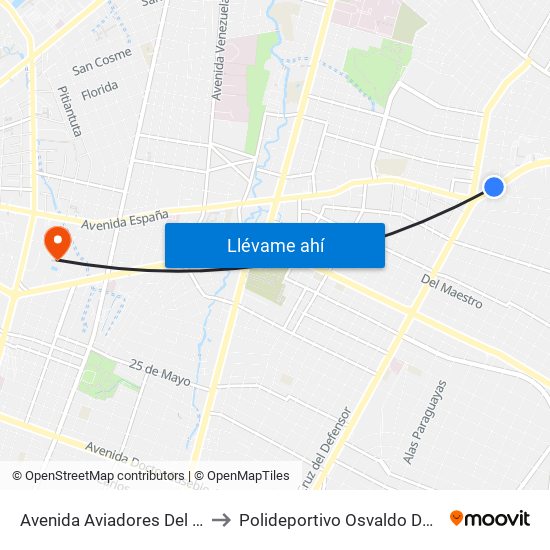 Avenida Aviadores Del Chaco, 1669 to Polideportivo Osvaldo Dominguez Dibb map