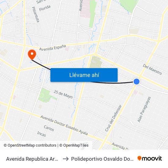Avenida Republica Argentina, 201 to Polideportivo Osvaldo Dominguez Dibb map