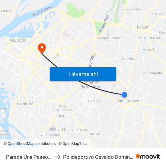 Parada Una Paseo Amelia to Polideportivo Osvaldo Dominguez Dibb map