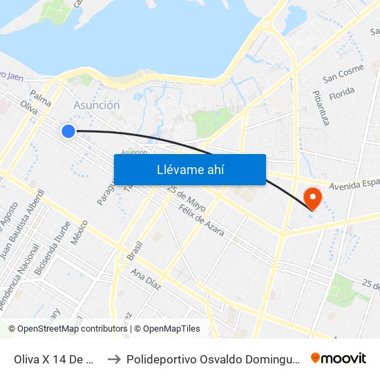 Oliva X 14 De Mayo to Polideportivo Osvaldo Dominguez Dibb map