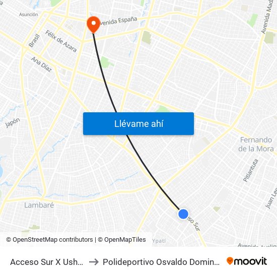 Acceso Sur X Usher Ríos to Polideportivo Osvaldo Dominguez Dibb map