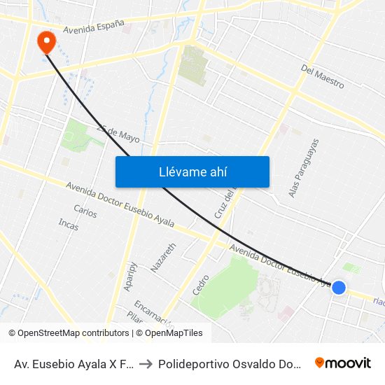 Av. Eusebio Ayala X Félix Lopéz to Polideportivo Osvaldo Dominguez Dibb map