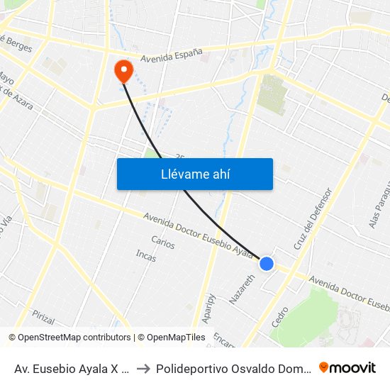 Av. Eusebio Ayala X Nazareth to Polideportivo Osvaldo Dominguez Dibb map