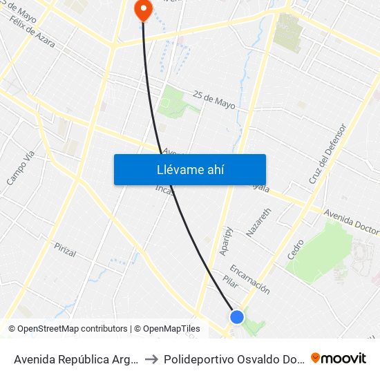 Avenida República Argentina, 3016 to Polideportivo Osvaldo Dominguez Dibb map