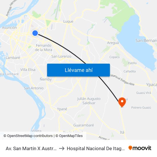 Av. San Martín X Austria to Hospital Nacional De Itaguá map