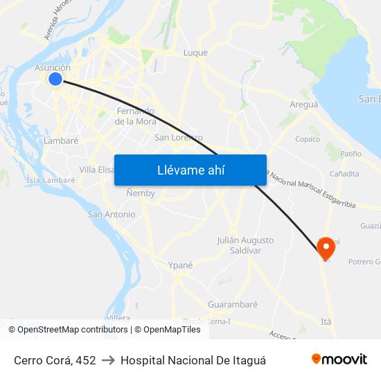 Cerro Corá, 452 to Hospital Nacional De Itaguá map