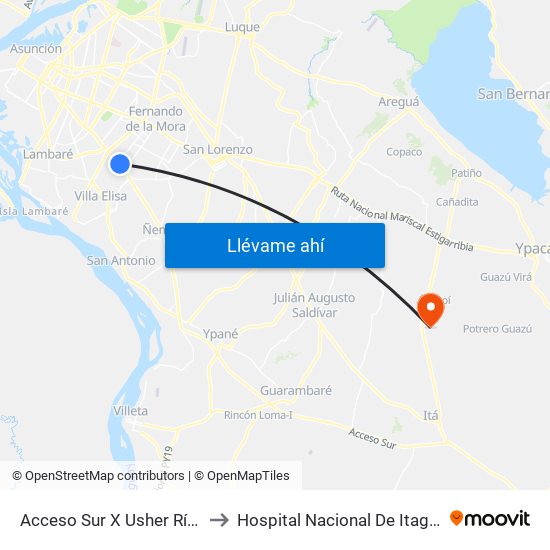 Acceso Sur X Usher Ríos to Hospital Nacional De Itaguá map