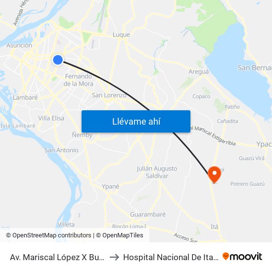 Av. Mariscal López X Bulnes to Hospital Nacional De Itaguá map