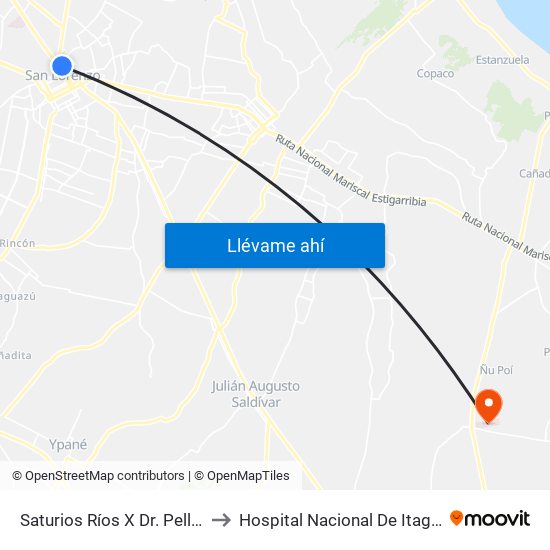 Saturios Ríos X Dr. Pellón to Hospital Nacional De Itaguá map