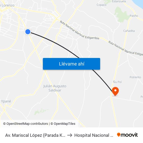 Av. Mariscal López (Parada Km. 17 (1/2)) to Hospital Nacional De Itaguá map