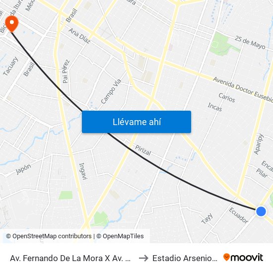 Av. Fernando De La Mora X Av. Argentina to Estadio Arsenio Erico map