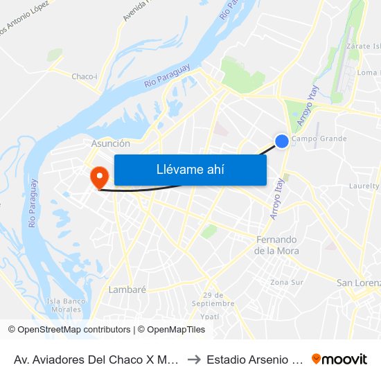 Av. Aviadores Del Chaco X Martínez to Estadio Arsenio Erico map