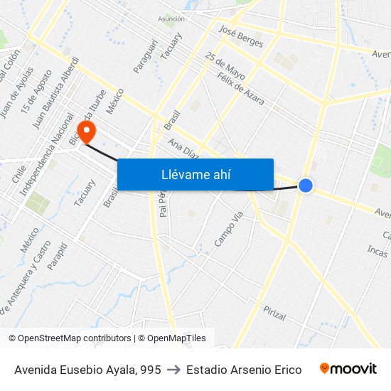 Avenida Eusebio Ayala, 995 to Estadio Arsenio Erico map