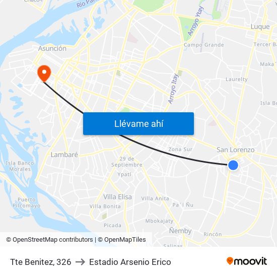 Tte Benitez, 326 to Estadio Arsenio Erico map