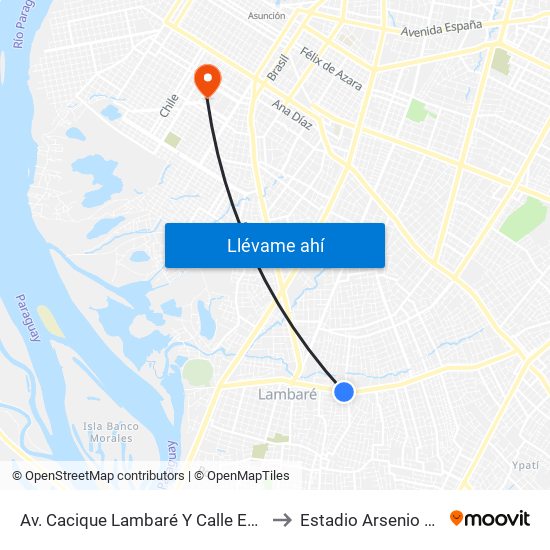 Av. Cacique Lambaré Y Calle Escobar to Estadio Arsenio Erico map