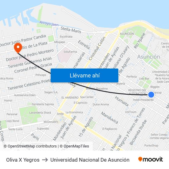 Oliva X Yegros to Universidad Nacional De Asunción map