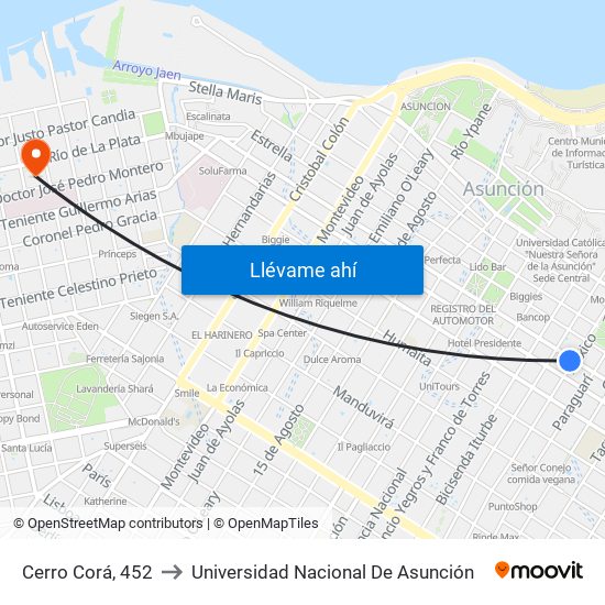 Cerro Corá, 452 to Universidad Nacional De Asunción map