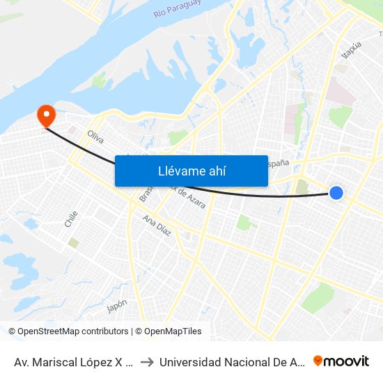 Av. Mariscal López X Bulnes to Universidad Nacional De Asunción map
