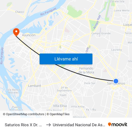 Saturios Ríos X Dr. Pellón to Universidad Nacional De Asunción map