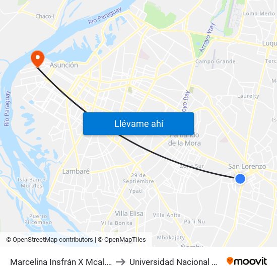 Marcelina Insfrán X Mcal. Estigarribia to Universidad Nacional De Asunción map