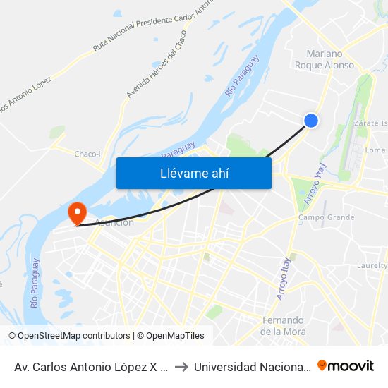 Av. Carlos Antonio López X Av. Eusebio Ayala to Universidad Nacional De Asunción map