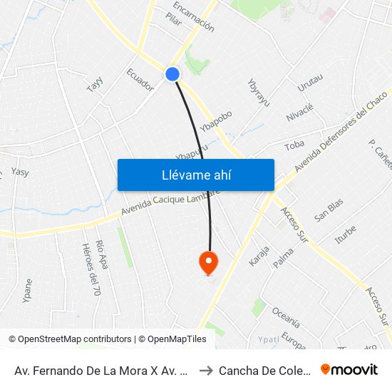 Av. Fernando De La Mora X Av. Argentina to Cancha De Colegiales map