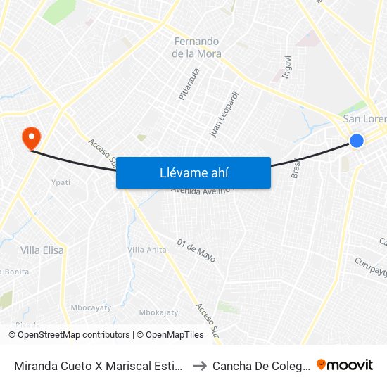 Miranda Cueto X Mariscal Estigarribia to Cancha De Colegiales map