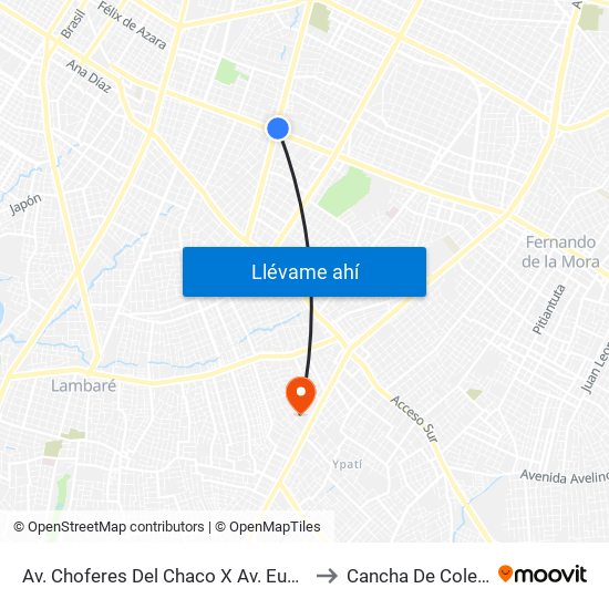 Av. Choferes Del Chaco X Av. Eusebio Ayala to Cancha De Colegiales map