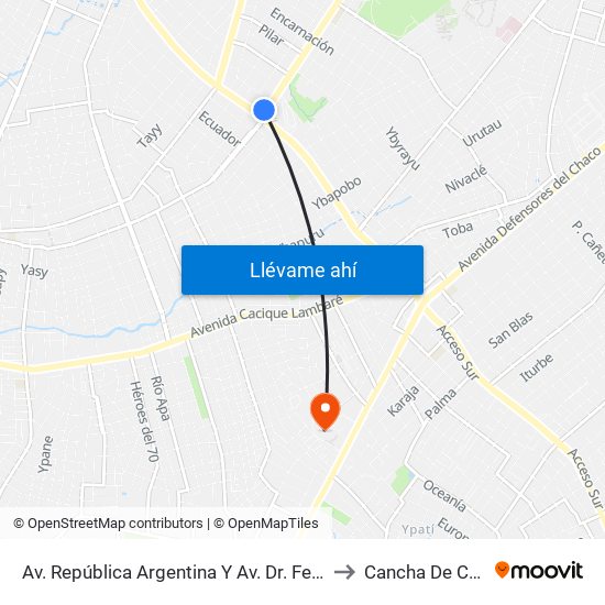 Av. República Argentina Y Av. Dr. Fernando De La Mora to Cancha De Colegiales map