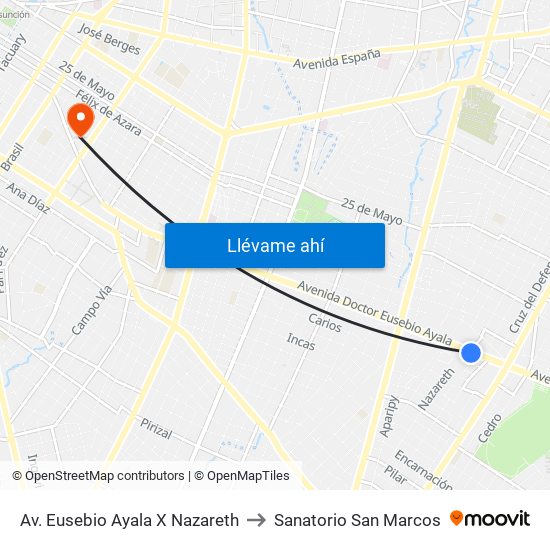 Av. Eusebio Ayala X Nazareth to Sanatorio San Marcos map