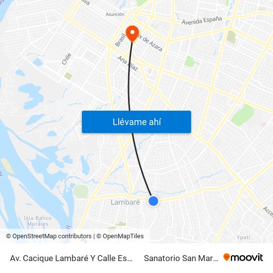 Av. Cacique Lambaré Y Calle Escobar to Sanatorio San Marcos map