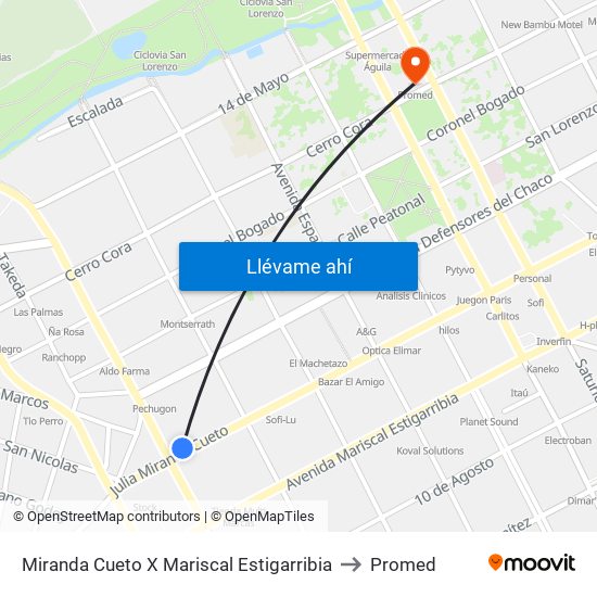 Miranda Cueto X Mariscal Estigarribia to Promed map