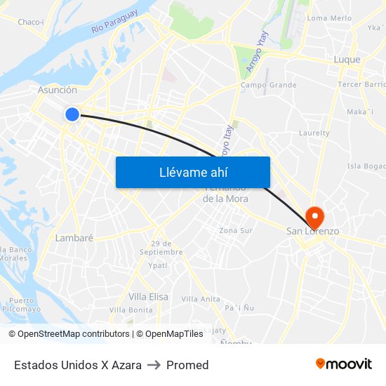 Estados Unidos X Azara to Promed map
