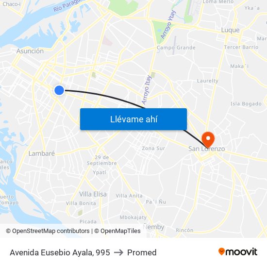 Avenida Eusebio Ayala, 995 to Promed map