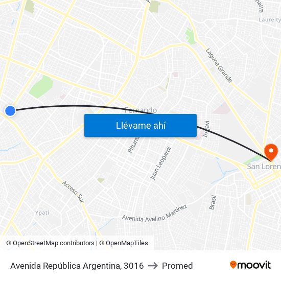 Avenida República Argentina, 3016 to Promed map