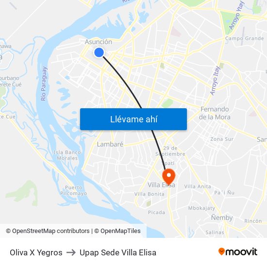 Oliva X Yegros to Upap Sede Villa Elisa map