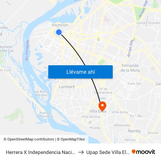 Herrera X Independencia Nacional to Upap Sede Villa Elisa map