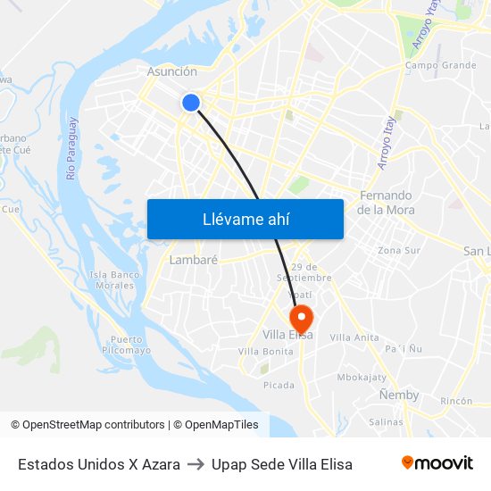 Estados Unidos X Azara to Upap Sede Villa Elisa map