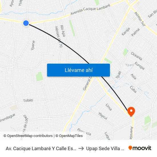 Av. Cacique Lambaré Y Calle Escobar to Upap Sede Villa Elisa map