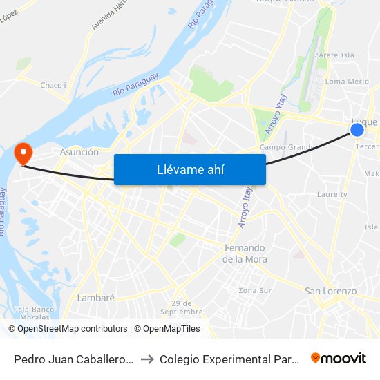 Pedro Juan Caballero X Herrera to Colegio Experimental Paraguay-Brasil map